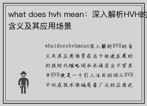 what does hvh mean：深入解析HVH的含义及其应用场景